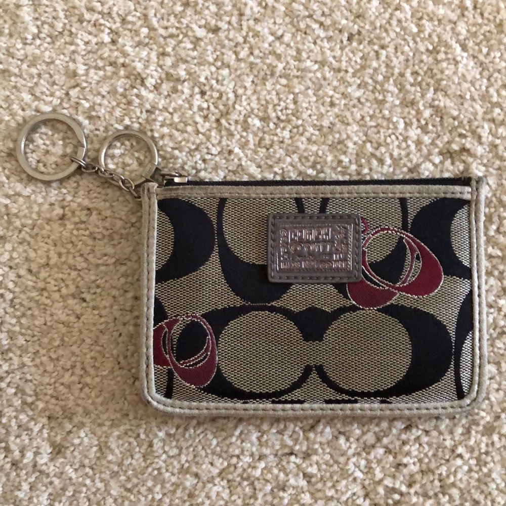 Coach Signature Keyring Card Case in Black, Tan and Red
